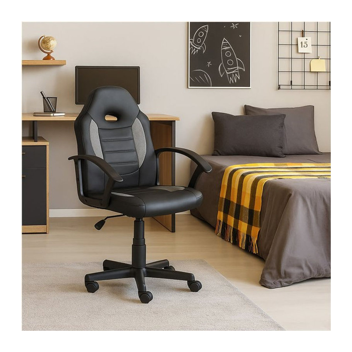 HTI-Living Schreibtischstuhl Daytona Junior modern aus Kunstleder in Schwarz-Grau höhenverstellbar - Bild 1