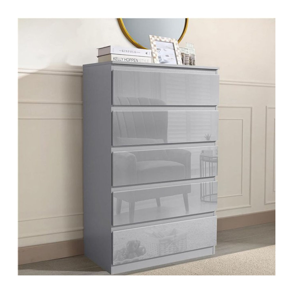 HTI-Living Sideboard Kenji Modern mit 5 Schubladen in Grau Hochglanz - Bild 1