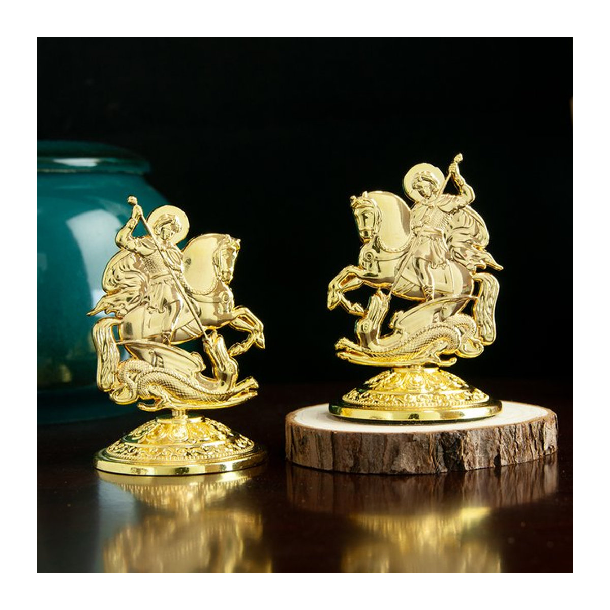 HTISOK Heiliger Georg Statue aus Metall in Gold als dekoratives Ornament für Tisch oder Auto - Bild 1