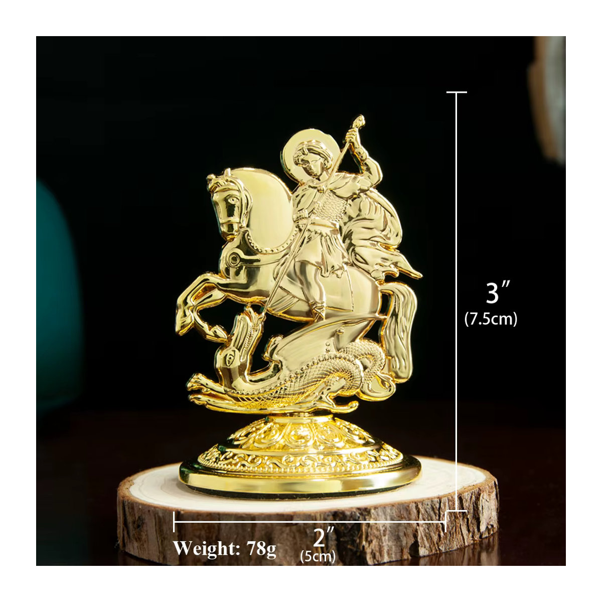HTISOK Heiliger Georg Statue aus Metall in Gold als dekoratives Ornament für Tisch oder Auto - Bild 2