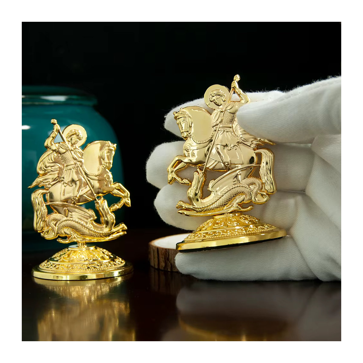 HTISOK Heiliger Georg Statue aus Metall in Gold als dekoratives Ornament für Tisch oder Auto - Bild 5