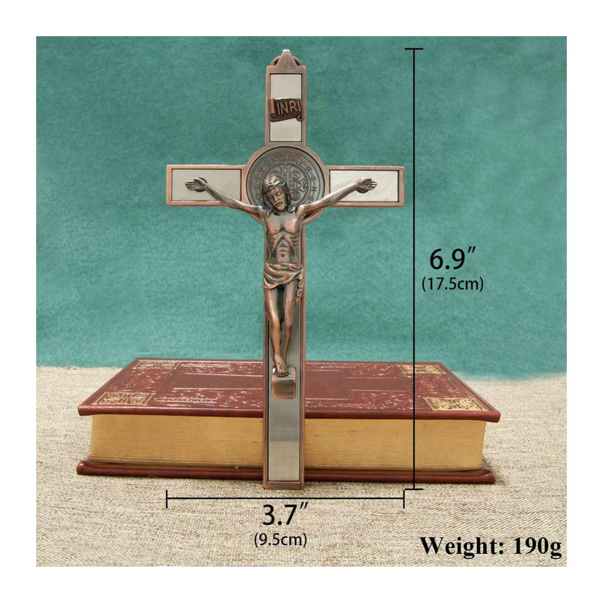 HTISOK Katholisches Kreuz aus Zinklegierung in Silber mit St. Benedikt-Medaille und INRI als religiöse Wanddekoration - Bild 5