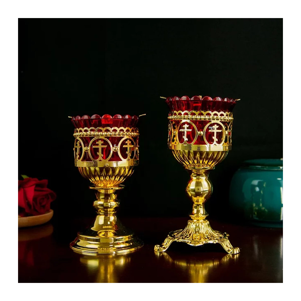 HTISOK Orthodoxe Heilige Öllampe aus Metall in Gold für religiöse Rituale - Bild 1