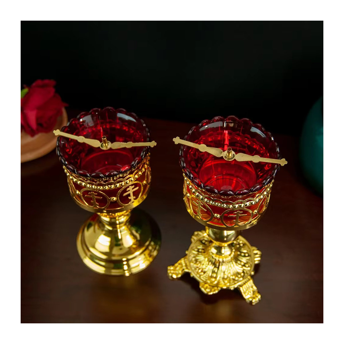 HTISOK Orthodoxe Heilige Öllampe aus Metall in Gold für religiöse Rituale - Bild 2