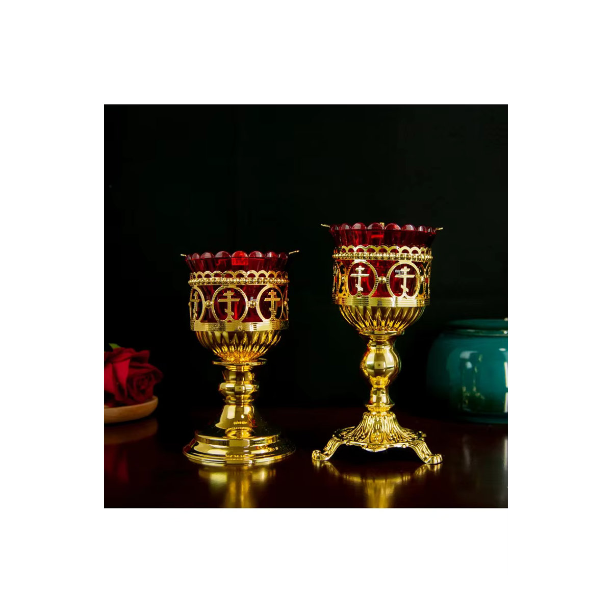 HTISOK Orthodoxe Heilige Öllampe aus Metall in Gold für religiöse Rituale - Bild 5