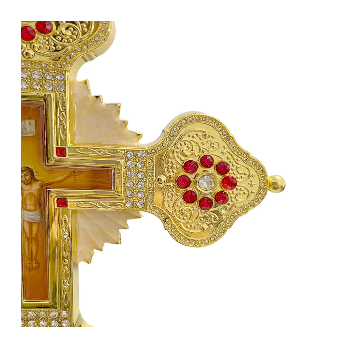 HTISOK Orthodoxes Kirchenkreuz mit Sockel aus Metall in Gold mit floralem Design - Bild 5