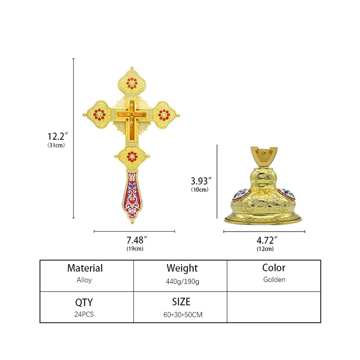 HTISOK Orthodoxes Kirchenkreuz mit Sockel aus Metall in Gold mit floralem Design - Bild 6