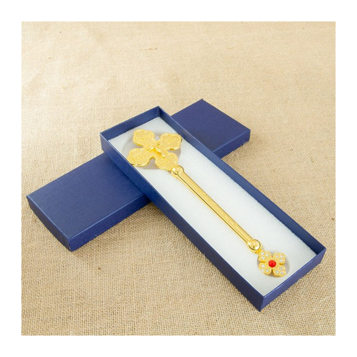 HTISOK Orthodoxes Kreuz aus Metall in Gold mit Kristallen als Jesus-Kruzifix-Statue für Kirche und Zuhause - Bild 1