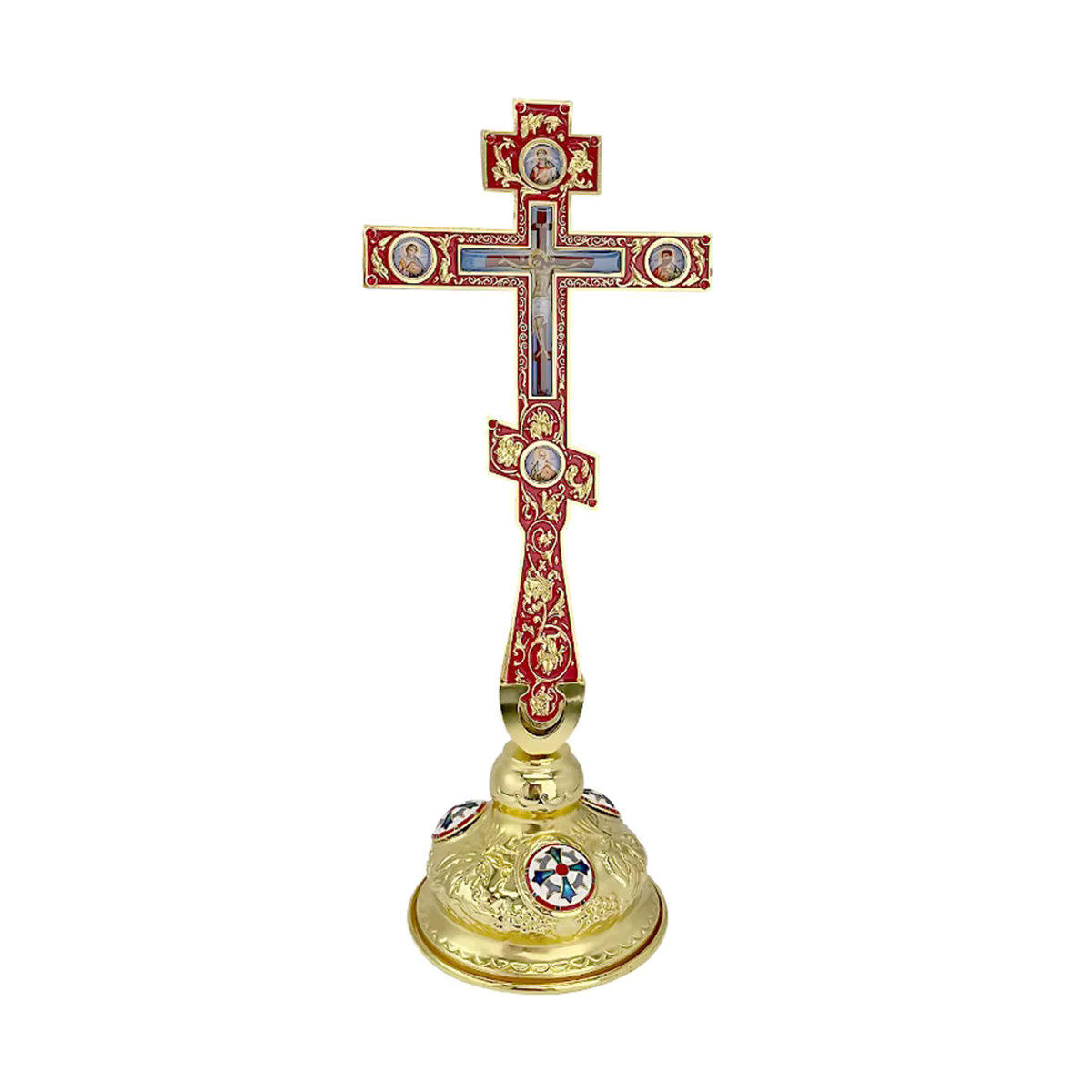 HTISOK Orthodoxes Kreuz mit Sockel aus Metall in Blau und Gold für die Dekoration deiner Gebetsecke oder Kirche - Bild 1