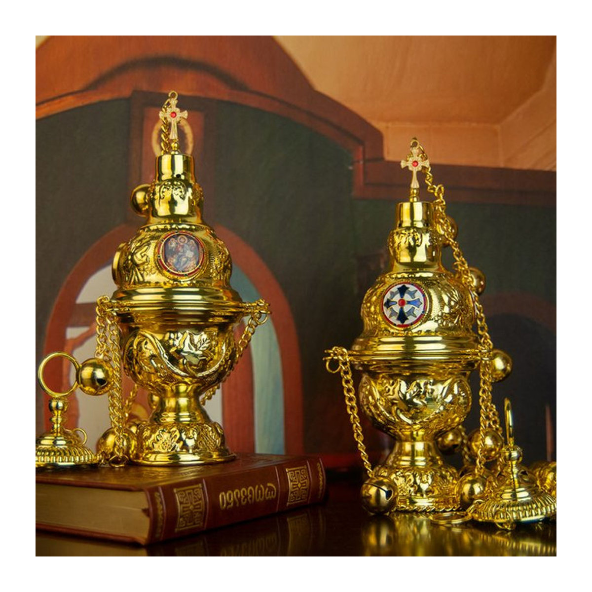 HTISOK Orthodoxes Räuchergefäß in Gold mit Kette für die Kirche und Ostern - Bild 1