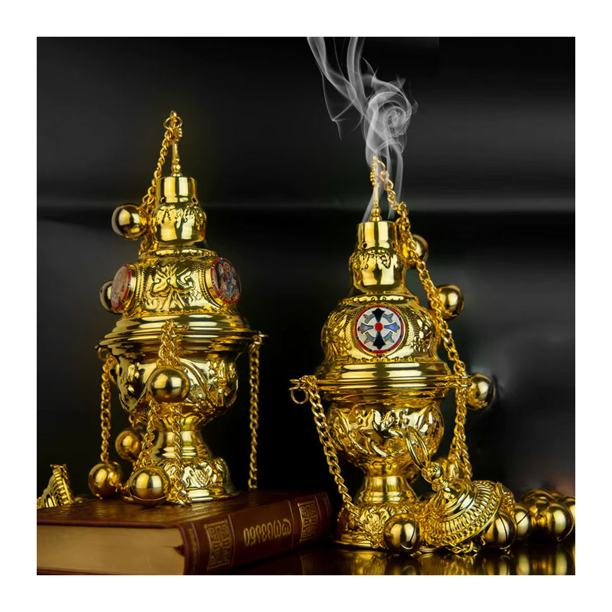 HTISOK Orthodoxes Räuchergefäß in Gold mit Kette für die Kirche und Ostern - Bild 5