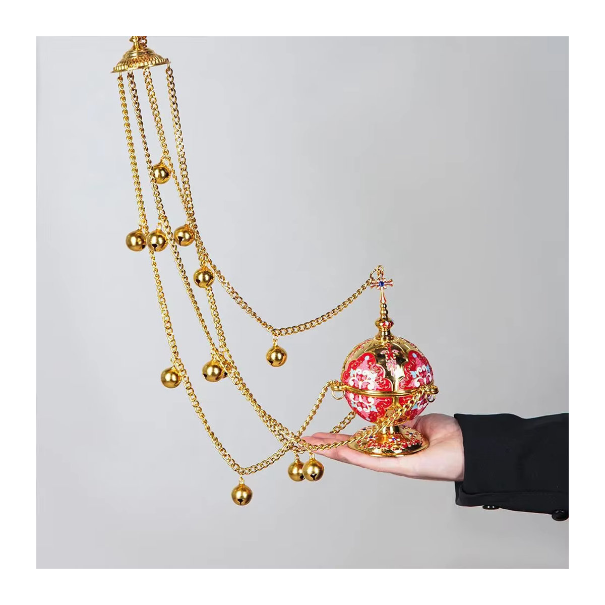 HTISOK Orthodoxes Räuchergefäß und Wandhaken-Set in Gold mit floralem Design aus Metall - Bild 3