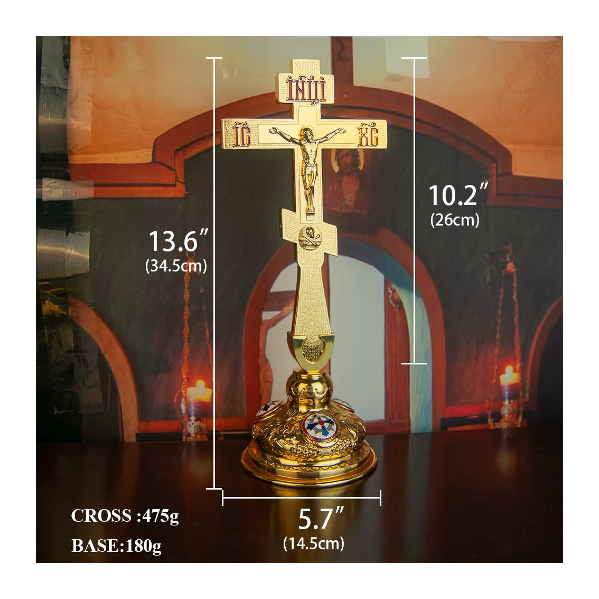HTISOK Östliches orthodoxes Kreuz aus Metall in Gold als Kirchendekoration und Gebetszubehör - Bild 2