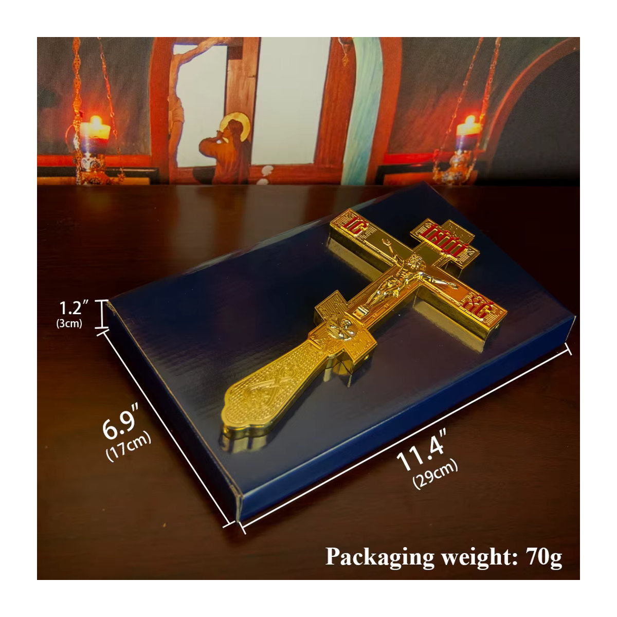 HTISOK Östliches orthodoxes Kreuz aus Metall in Gold als Kirchendekoration und Gebetszubehör - Bild 3