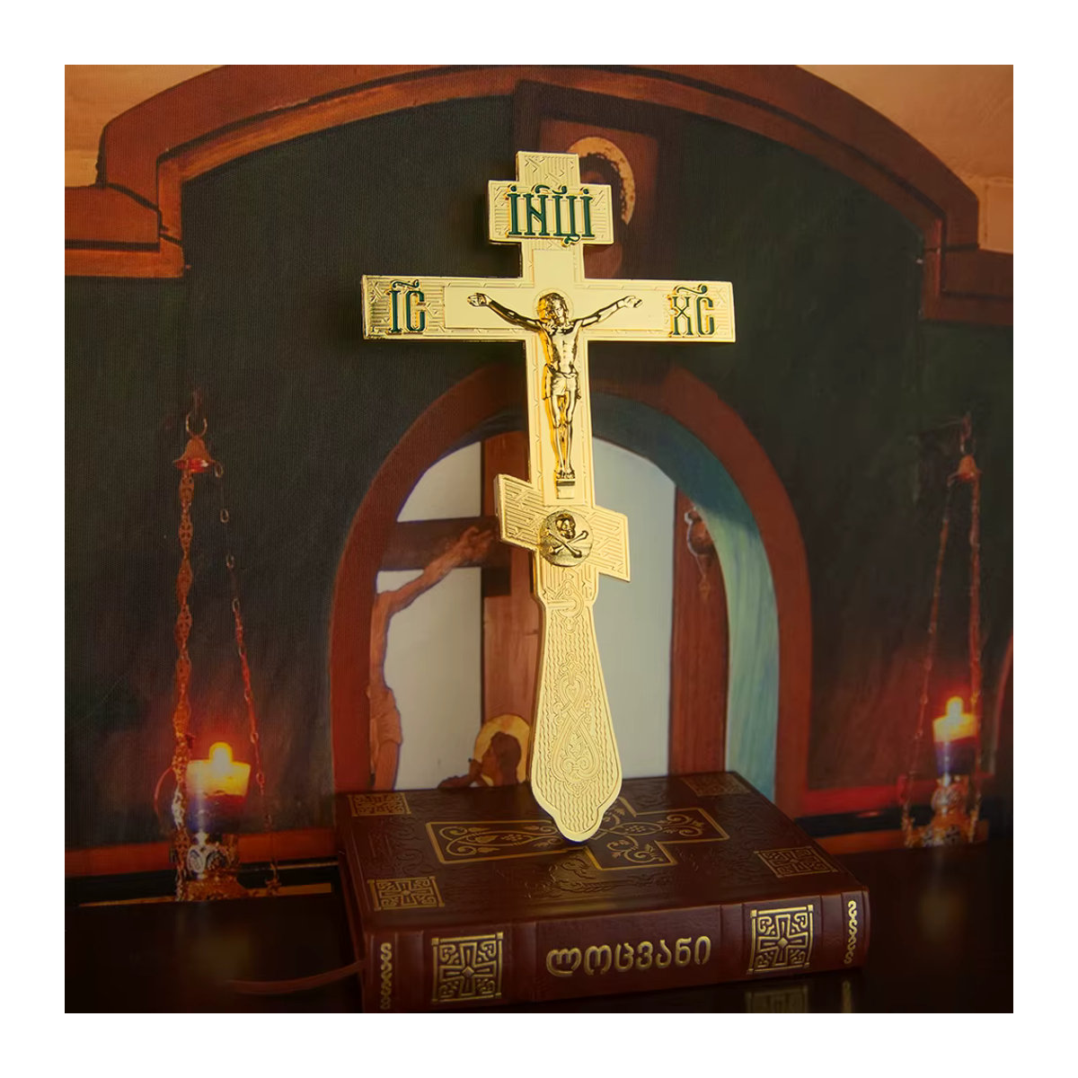 HTISOK Östliches orthodoxes Kreuz aus Metall in Gold als Kirchendekoration und Gebetszubehör - Bild 4