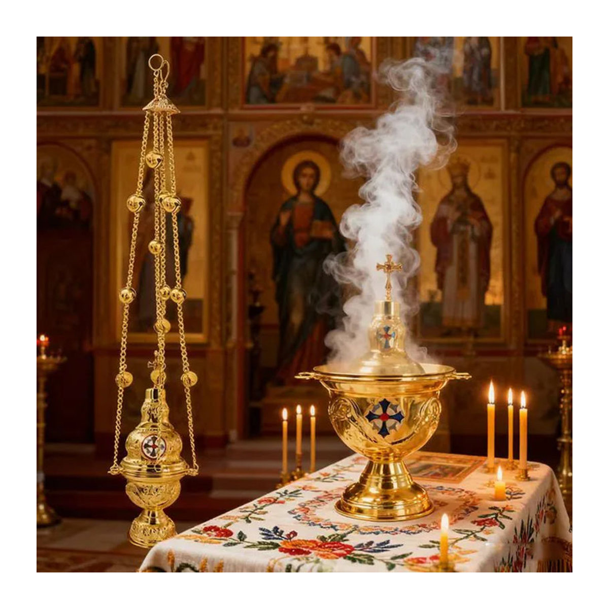 HTISOK Vergoldetes Räuchergefäß für die orthodoxe Kirche mit 12 Glocken in Gold - Bild 1