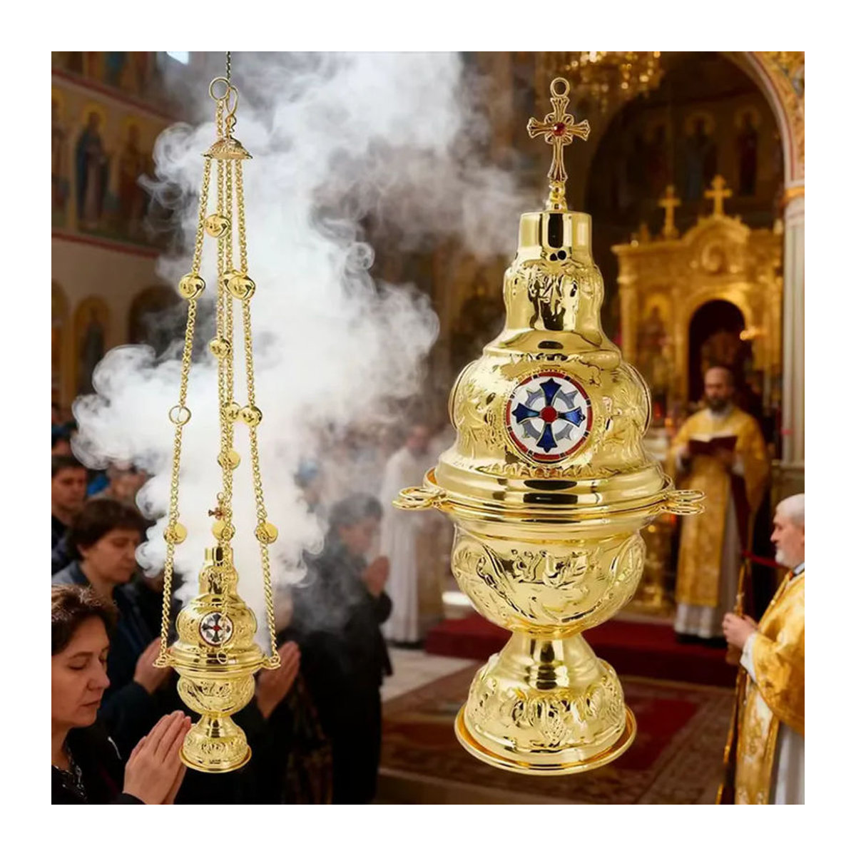 HTISOK Vergoldetes Räuchergefäß für die orthodoxe Kirche mit 12 Glocken in Gold - Bild 3