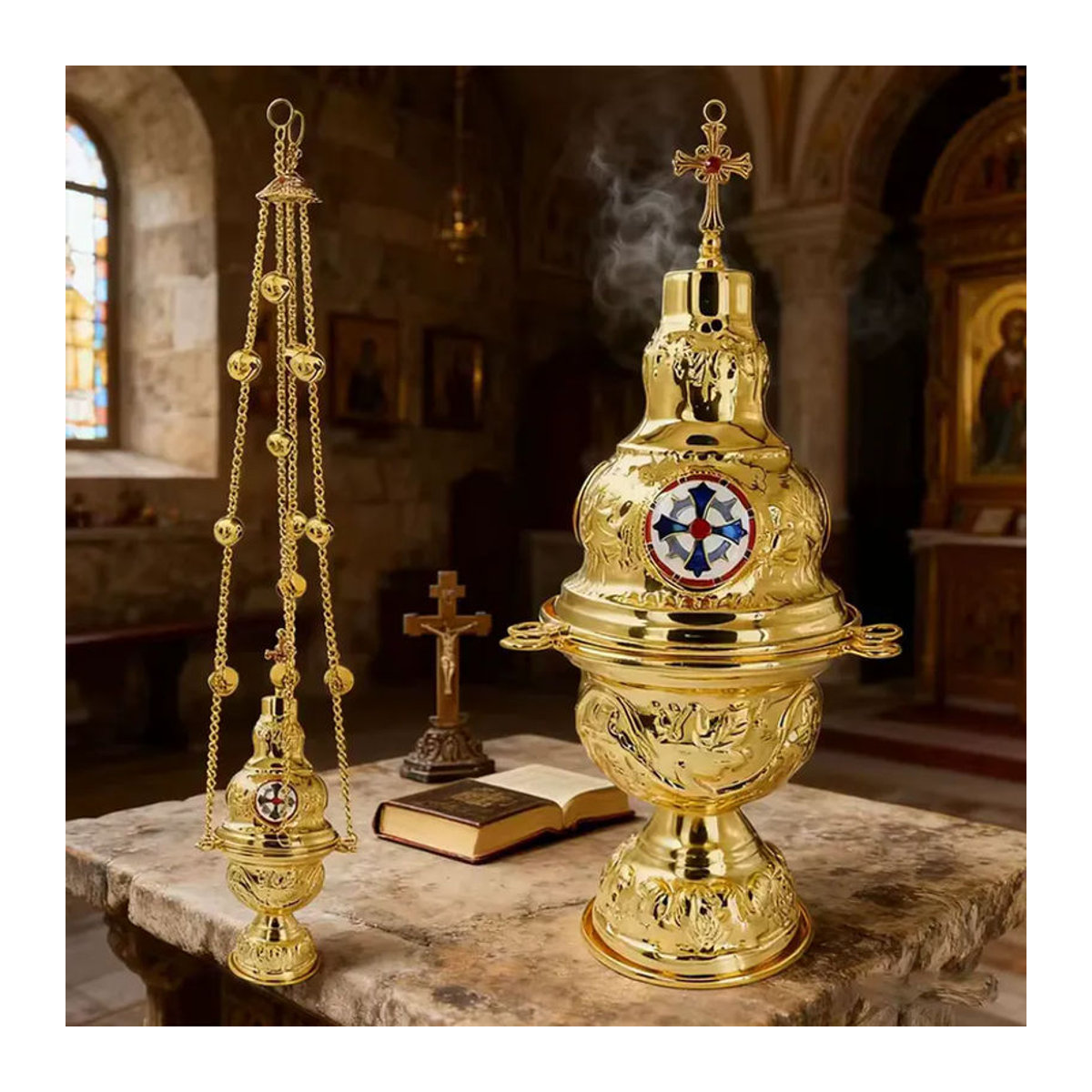 HTISOK Vergoldetes Räuchergefäß für die orthodoxe Kirche mit 12 Glocken in Gold - Bild 4