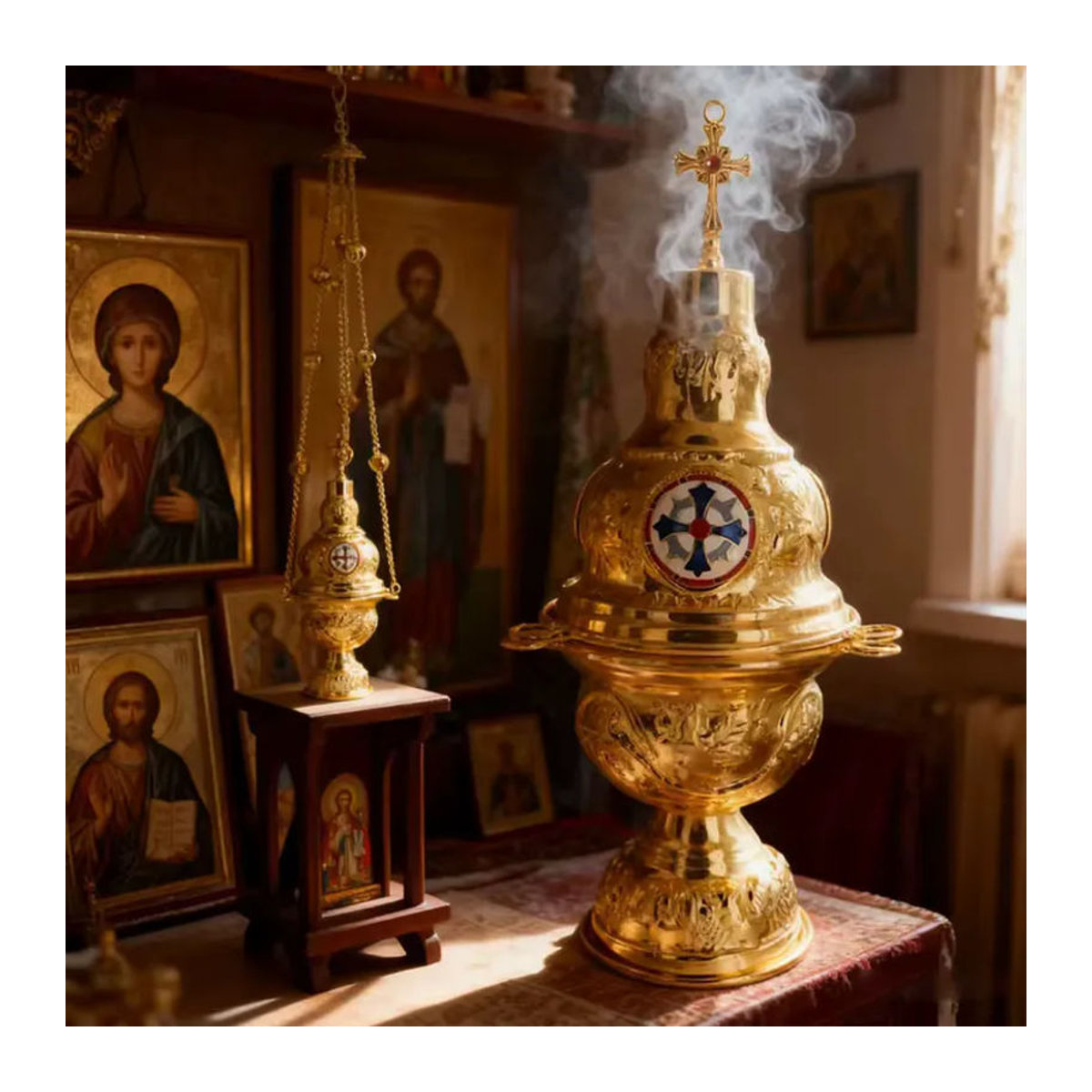 HTISOK Vergoldetes Räuchergefäß für die orthodoxe Kirche mit 12 Glocken in Gold - Bild 5