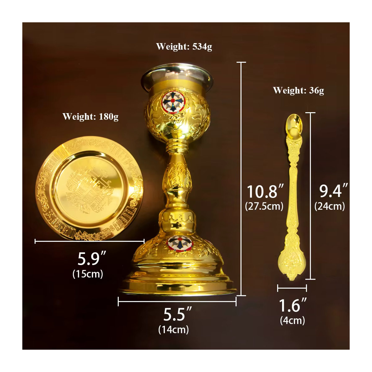 HTISOK Zeremonieller Kelch aus Metall in Gold und Rot mit geschnitztem Design für kirchliche Anlässe - Bild 2