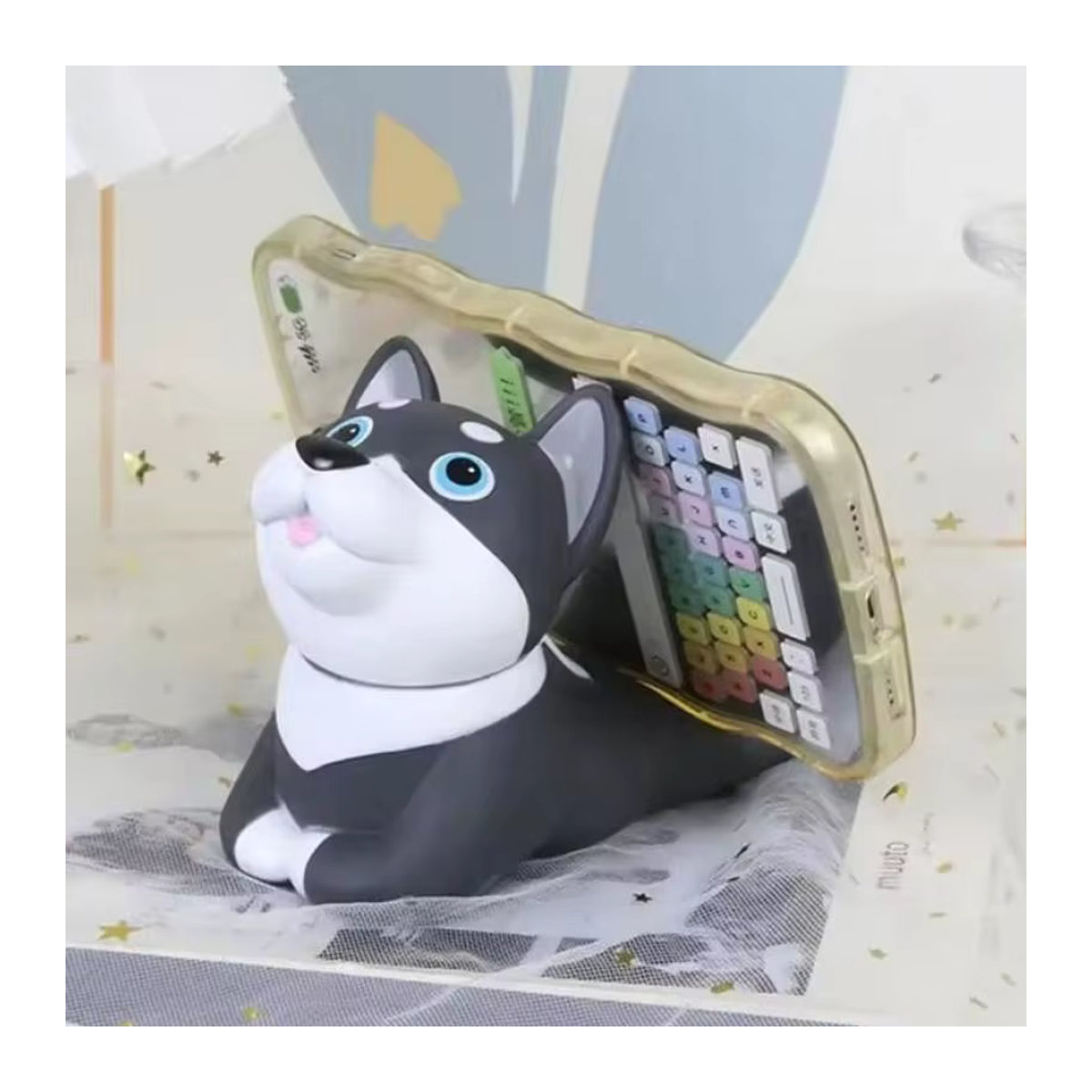 HUA HUA Niedlicher Vinyl-Telefonhalter in Tierform als Cartoon-Handyständer aus Kunststoff in Schwarz und Gelb - Bild 5