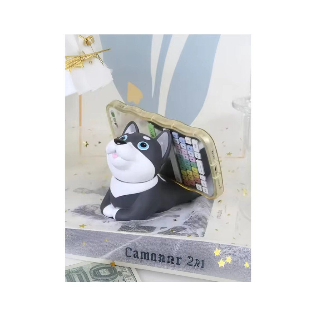 HUA HUA Niedlicher Vinyl-Telefonhalter in Tierform als Cartoon-Handyständer aus Kunststoff in Schwarz und Gelb - Bild 6