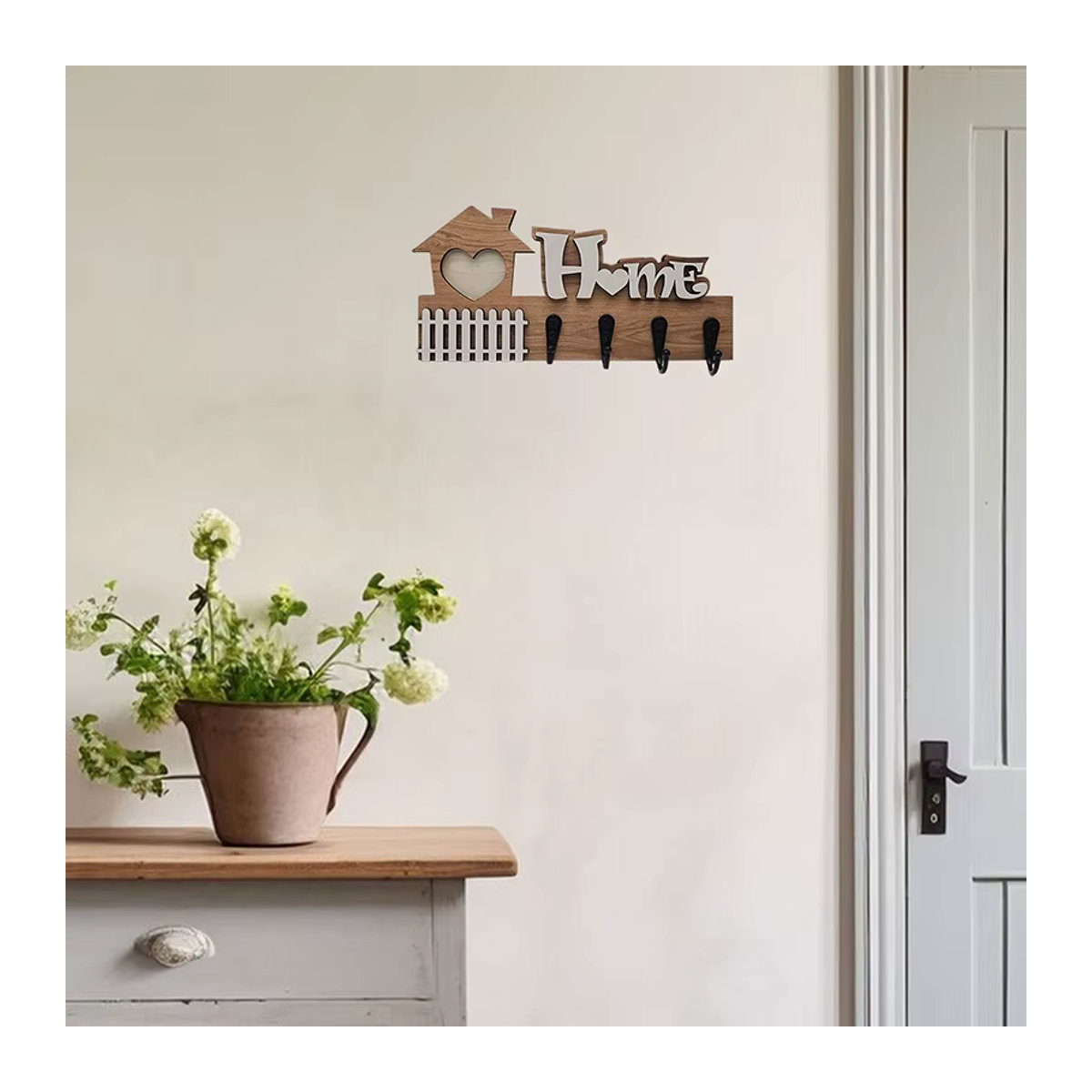 HUA HUA Wandhaken aus Holz in Braun im Landhausstil als Schlüsselhalter und Türaufhänger - Bild 2