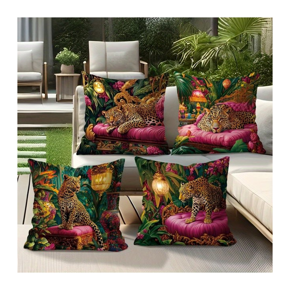 Hua Kissenbezug Wild Style Leopard Jungle Scene in Mehrfarbig - Bild 1