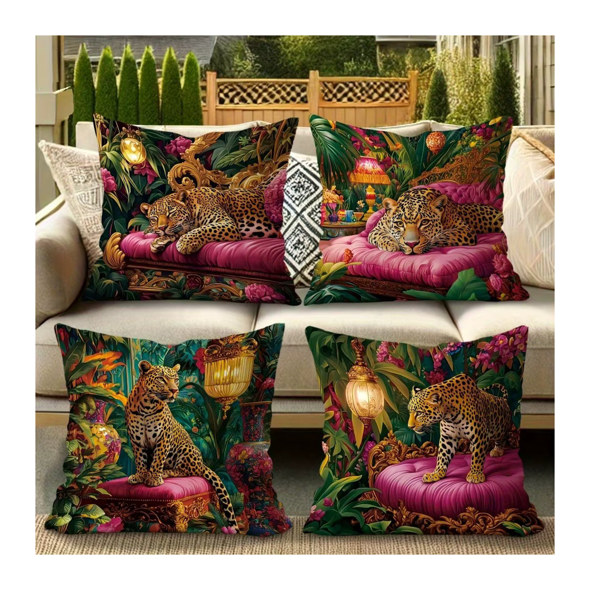 Hua Kissenbezug Wild Style Leopard Jungle Scene in Mehrfarbig - Bild 2