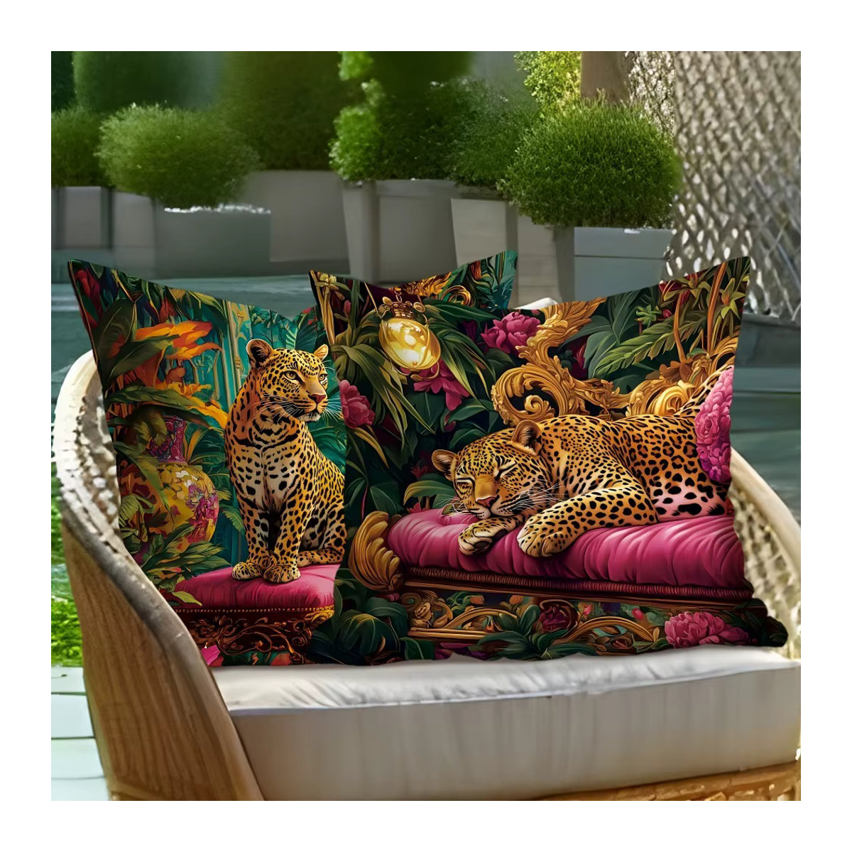 Hua Kissenbezug Wild Style Leopard Jungle Scene in Mehrfarbig - Bild 3