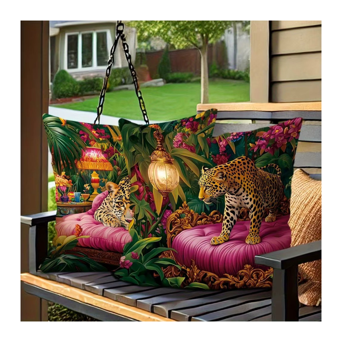 Hua Kissenbezug Wild Style Leopard Jungle Scene in Mehrfarbig - Bild 4
