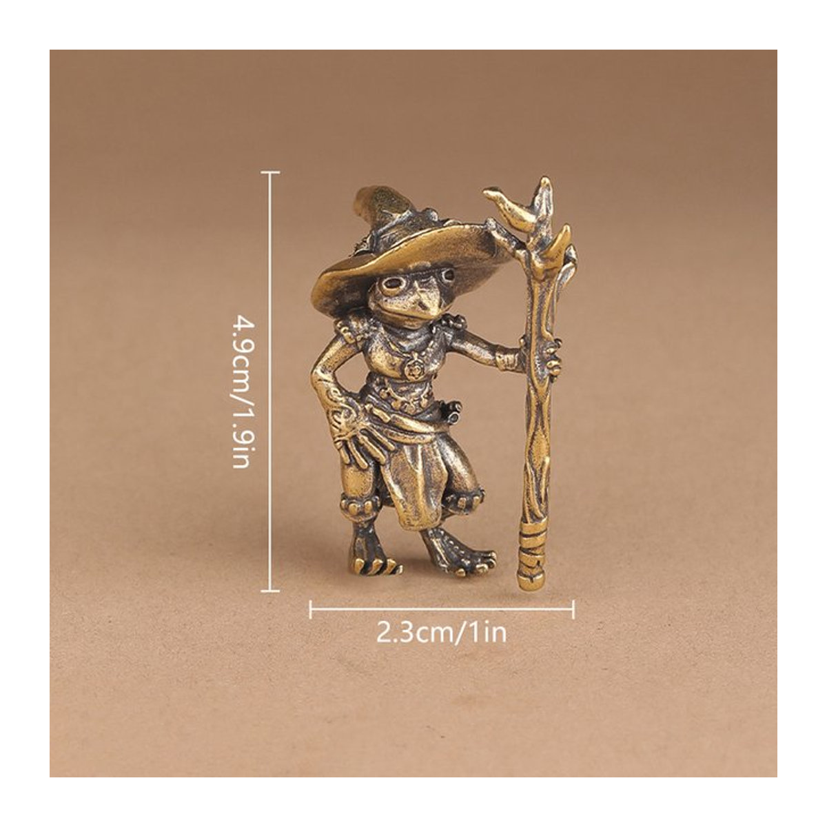 HUA Vintage Messing Frosch Zauberer Statue als Desktop Ornament in Gold für Zuhause und Büro - Bild 1