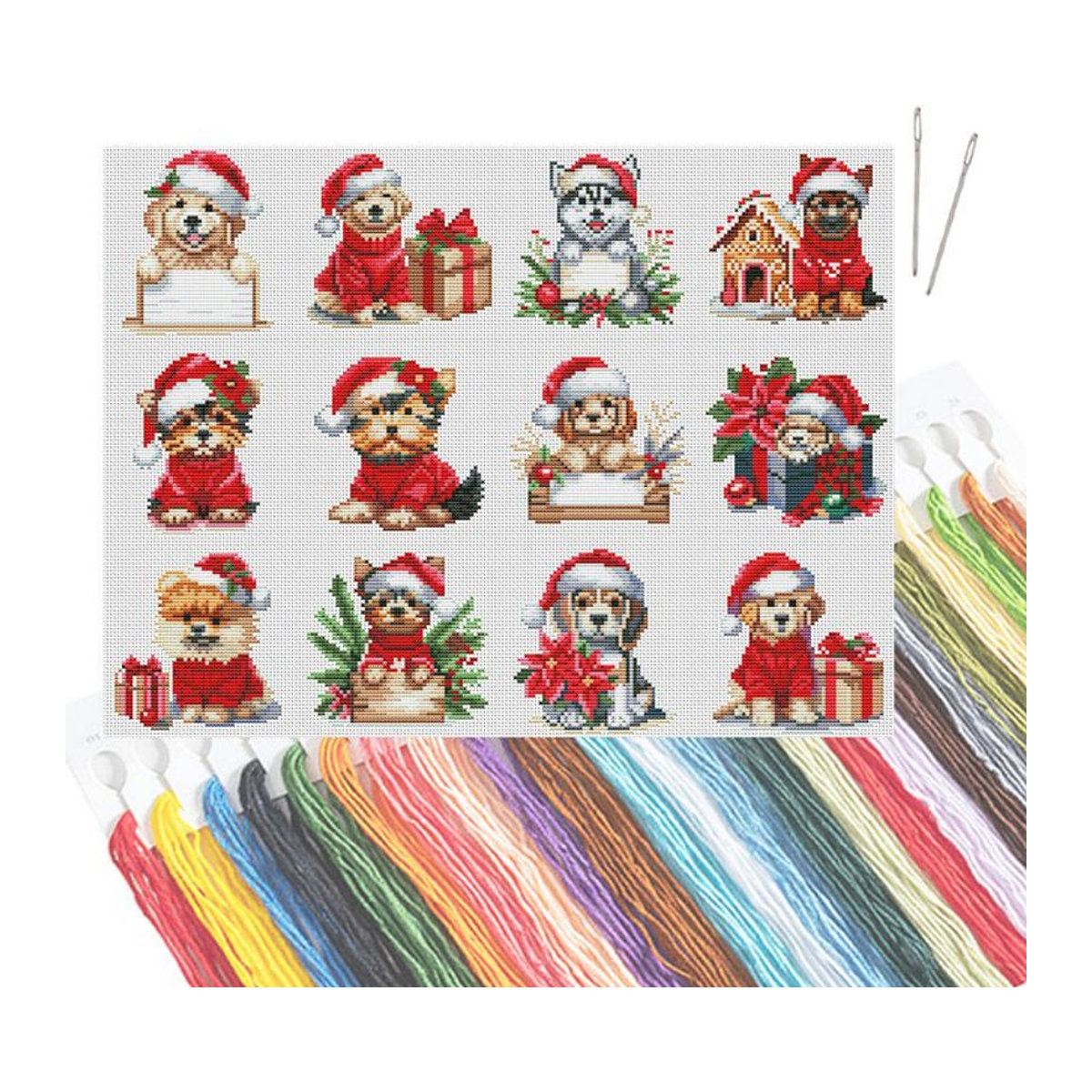 HUACAN 12-teiliges Mini-Kreuzstich-Set mit Hundemotiven in Mehrfarbig, quadratische Textil-Sticksets zur Heimdekoration - Bild 1