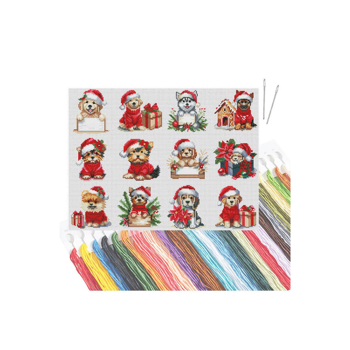 HUACAN 12-teiliges Mini-Kreuzstich-Set mit Hundemotiven in Mehrfarbig, quadratische Textil-Sticksets zur Heimdekoration - Bild 2