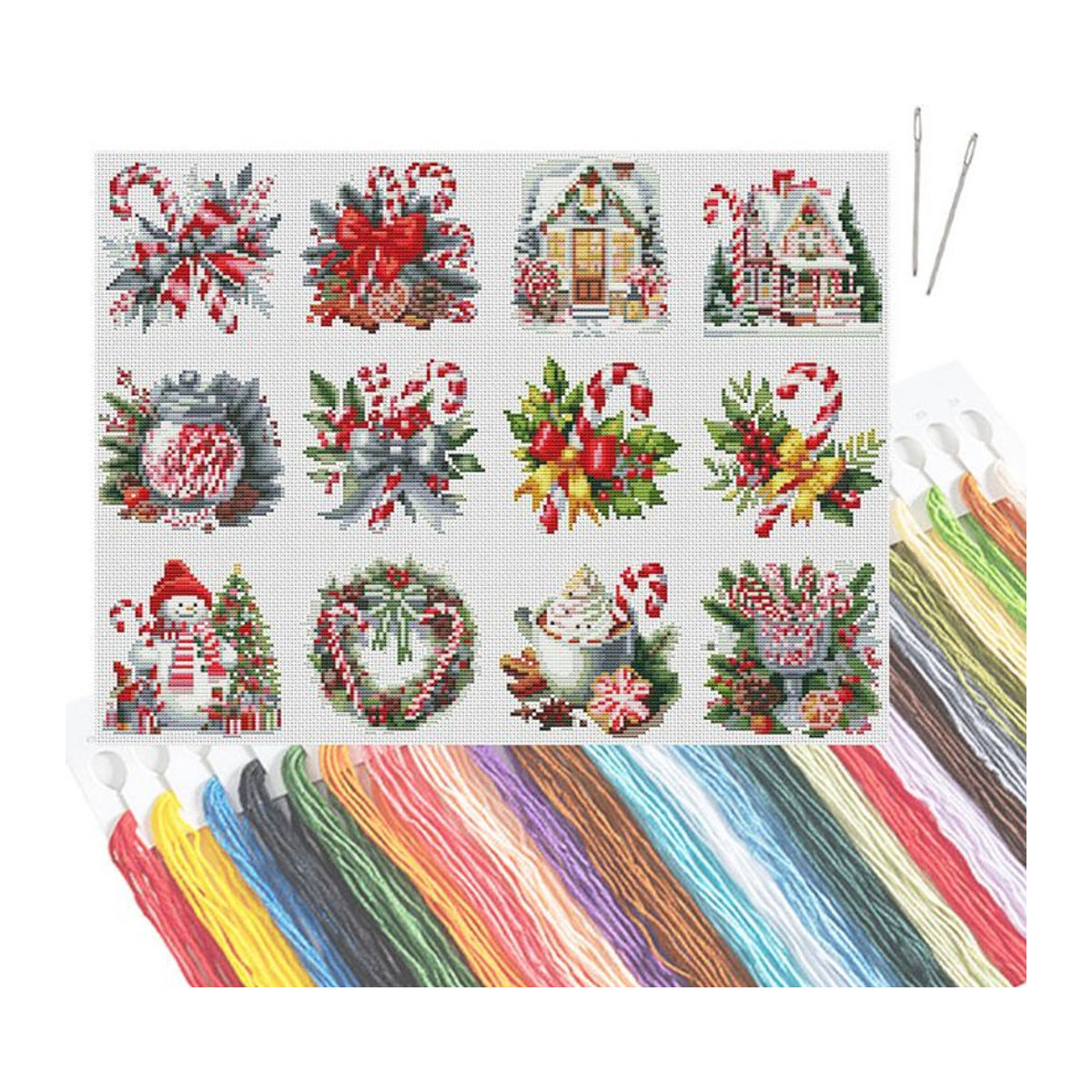 HUACAN 12-teiliges Mini-Schneemann Stickset für Kreuzstich und Stickerei in mehrfarbigem Design als quadratische Wandkunst zur Weihnachtsdekoration - Bild 1