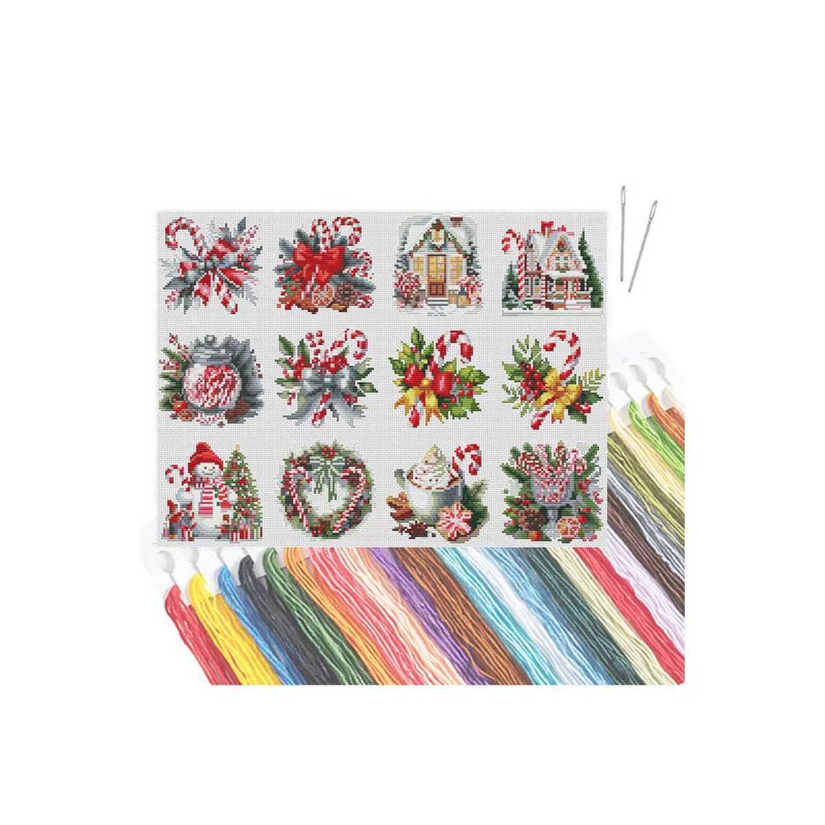 HUACAN 12-teiliges Mini-Schneemann Stickset für Kreuzstich und Stickerei in mehrfarbigem Design als quadratische Wandkunst zur Weihnachtsdekoration - Bild 3