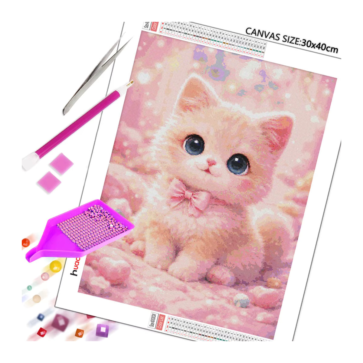 Huacan 5D Diamant-Malerei Katze DIY Diamant-Stickerei Wanddekoration in Rosa, Rund, Durchmesser: 30 cm - Bild 2