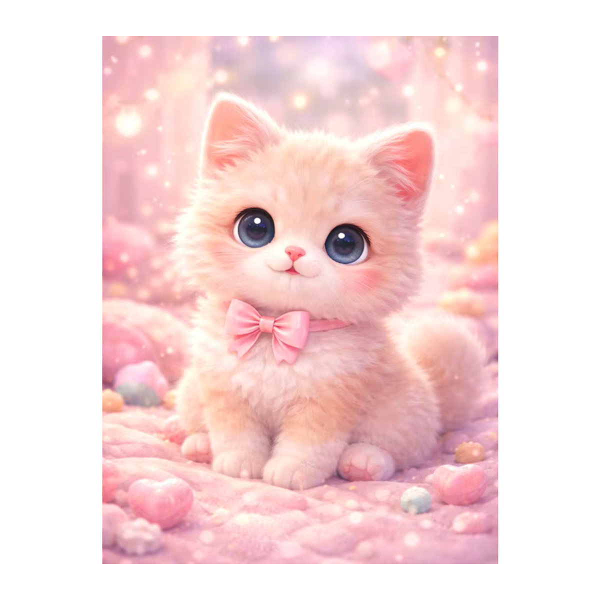 Huacan 5D Diamant-Malerei Katze DIY Diamant-Stickerei Wanddekoration in Rosa, Rund, Durchmesser: 30 cm - Bild 4