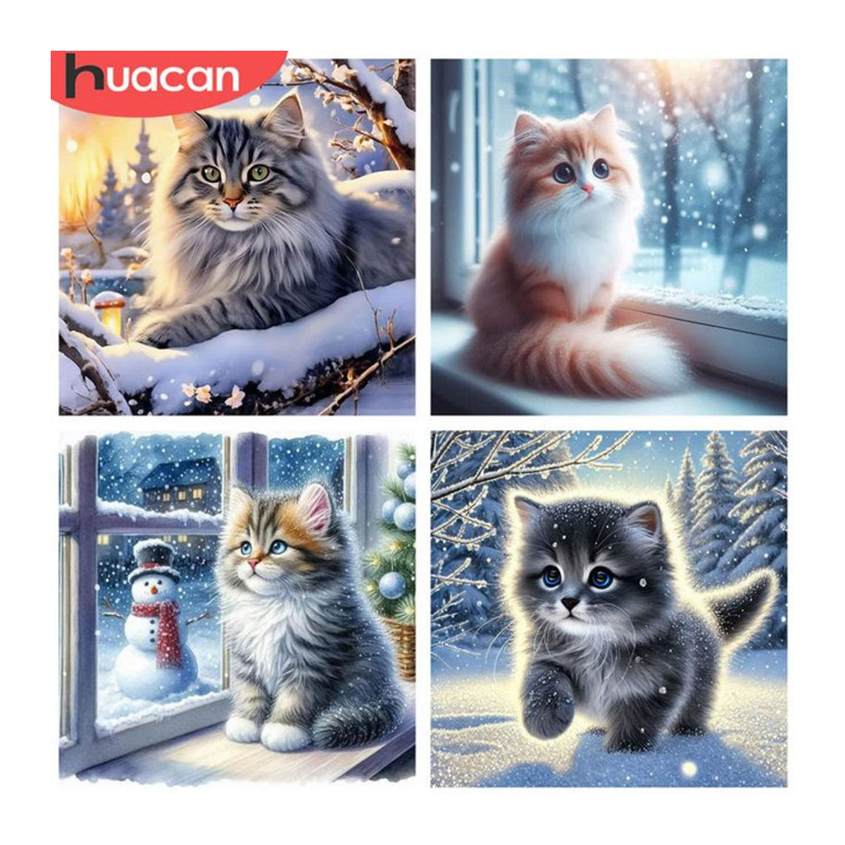 HUACAN 5D Diamant-Malerei Set Winter-Katze als mehrfarbige Strass-Leinwand zur Wanddekoration - Bild 1