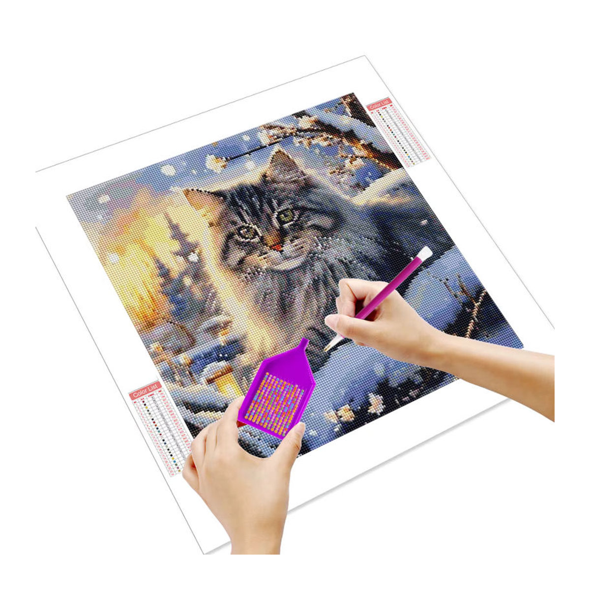HUACAN 5D Diamant-Malerei Set Winter-Katze als mehrfarbige Strass-Leinwand zur Wanddekoration - Bild 2