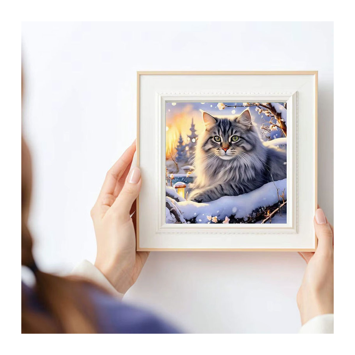 HUACAN 5D Diamant-Malerei Set Winter-Katze als mehrfarbige Strass-Leinwand zur Wanddekoration - Bild 3
