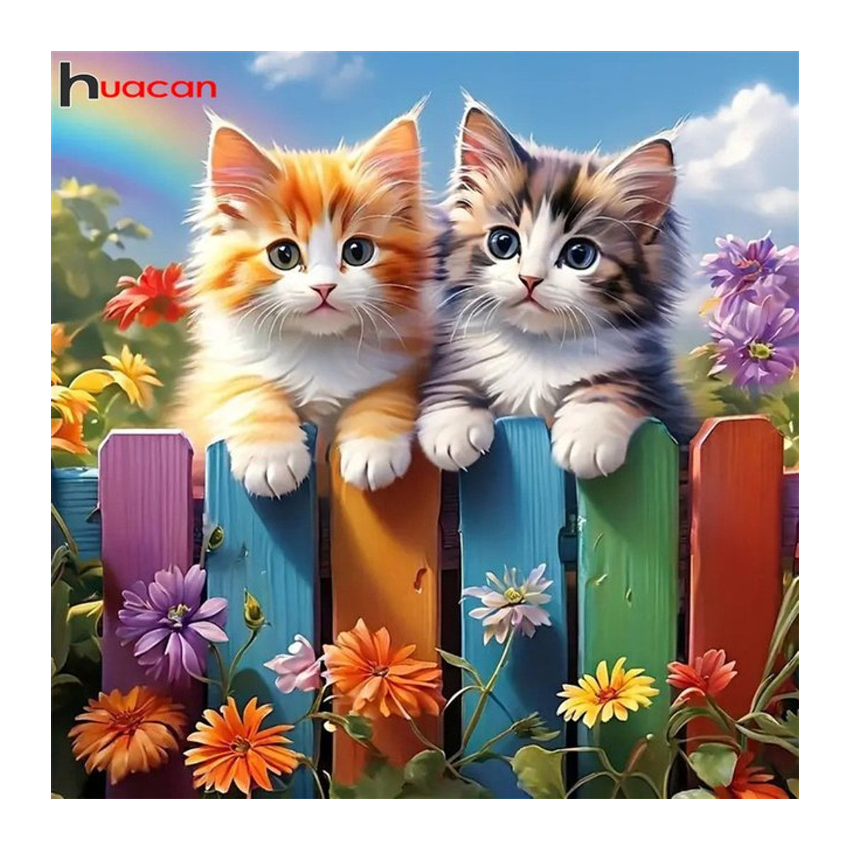 Huacan 5D Diamant-Mosaik Bastelset mit Katzen-Motiv in Regenbogen-Farben zur Wanddekoration - Bild 1
