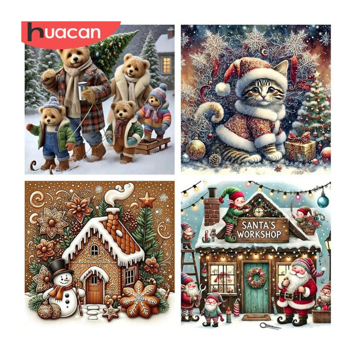 HUACAN 5D Diamant-Stickerei-Set mit gemütlichen Winter-Bären, mehrfarbiges 3D-Mosaik-Bild zur Wanddekoration - Bild 1