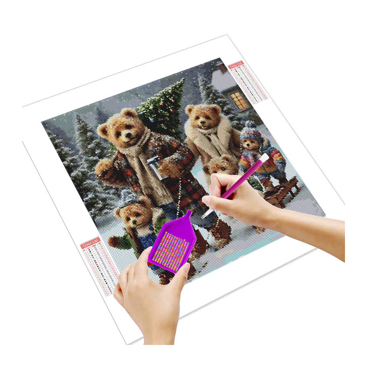 HUACAN 5D Diamant-Stickerei-Set mit gemütlichen Winter-Bären, mehrfarbiges 3D-Mosaik-Bild zur Wanddekoration - Bild 2