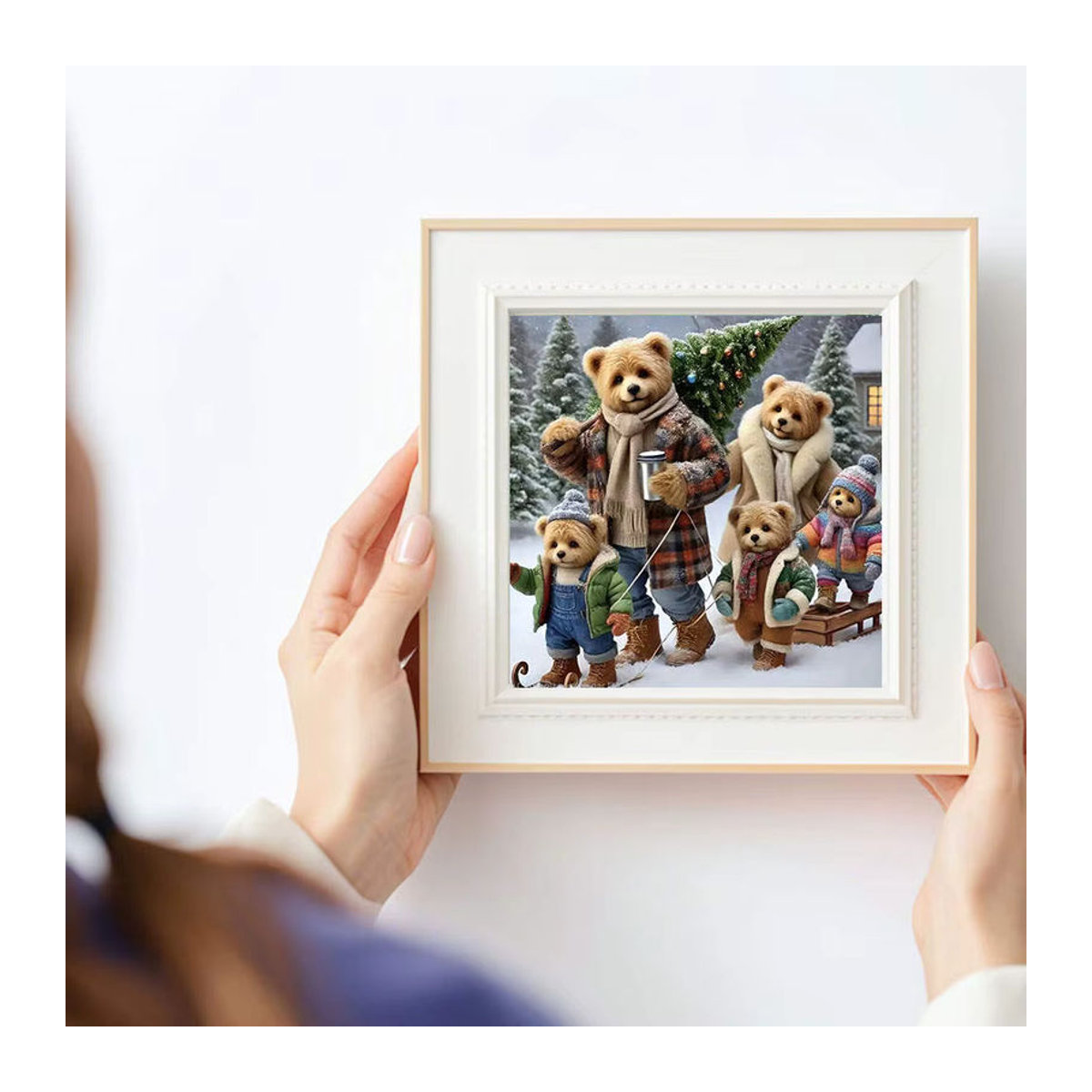 HUACAN 5D Diamant-Stickerei-Set mit gemütlichen Winter-Bären, mehrfarbiges 3D-Mosaik-Bild zur Wanddekoration - Bild 3