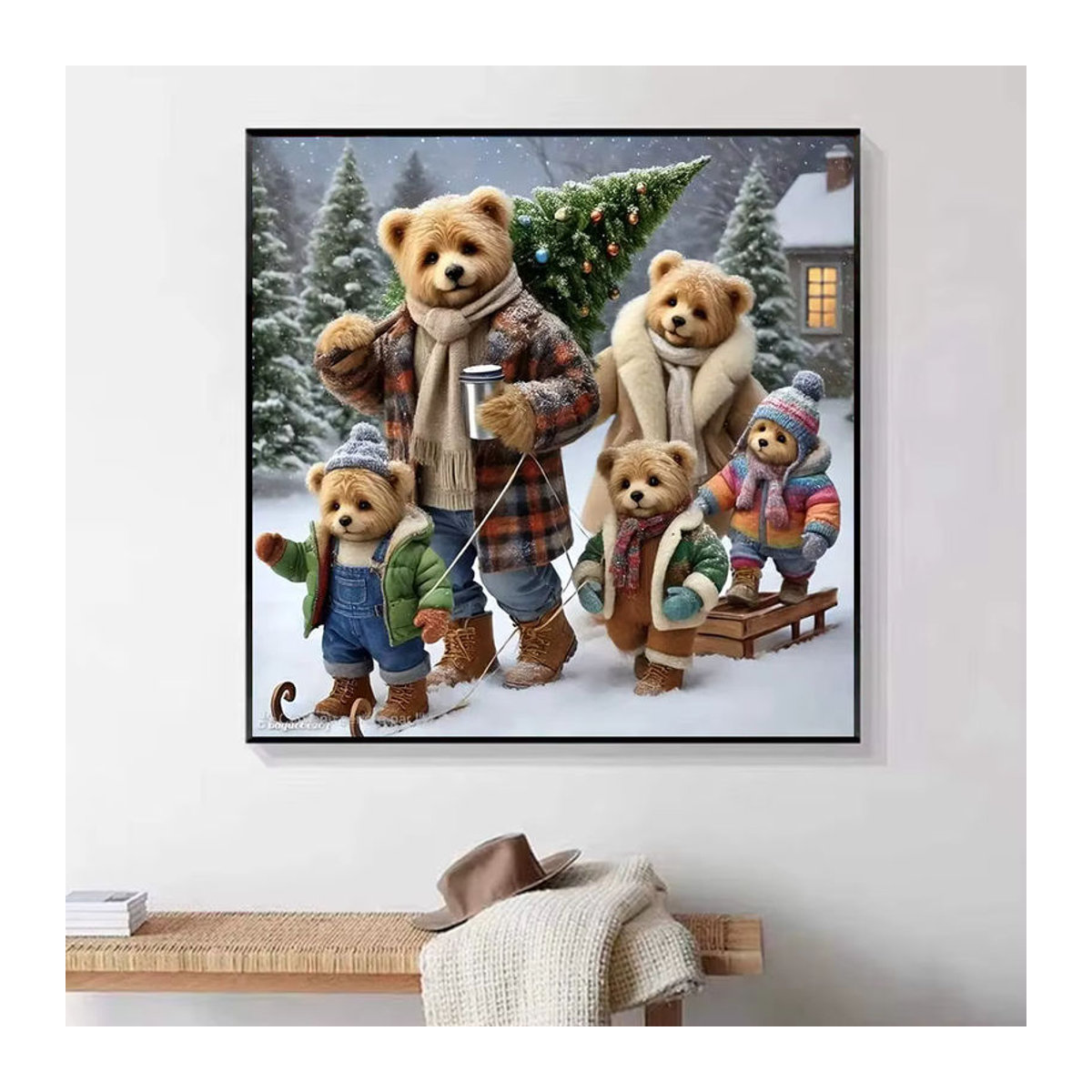 HUACAN 5D Diamant-Stickerei-Set mit gemütlichen Winter-Bären, mehrfarbiges 3D-Mosaik-Bild zur Wanddekoration - Bild 4