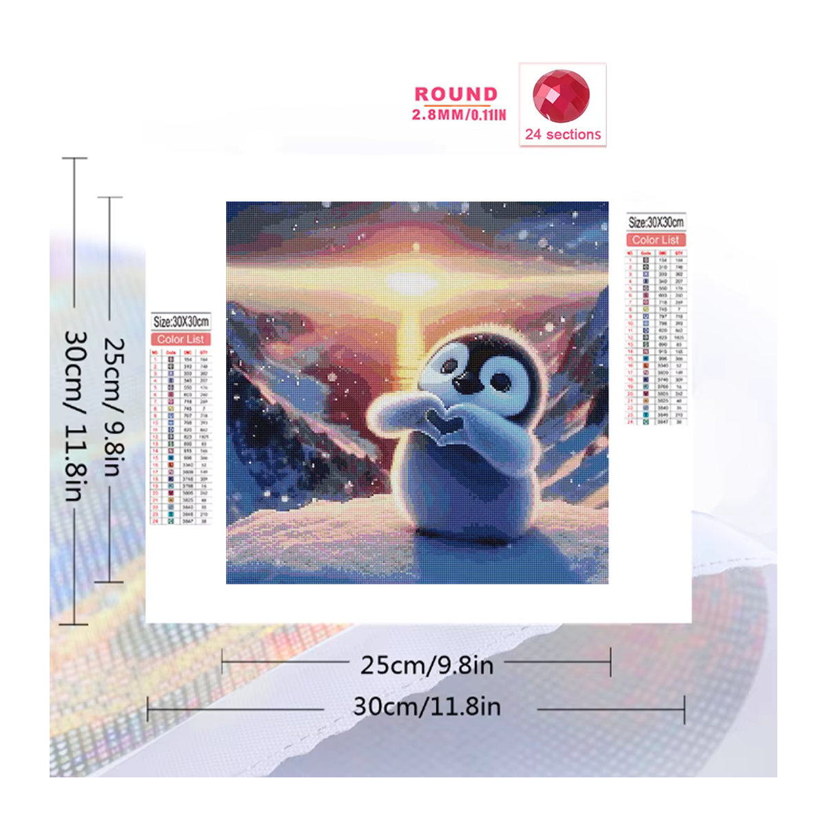 HUACAN 5D-Diamantgemälde Pinguin Mosaik DIY Tier Set in Mehrfarbig mit runder Ausführung - Bild 2
