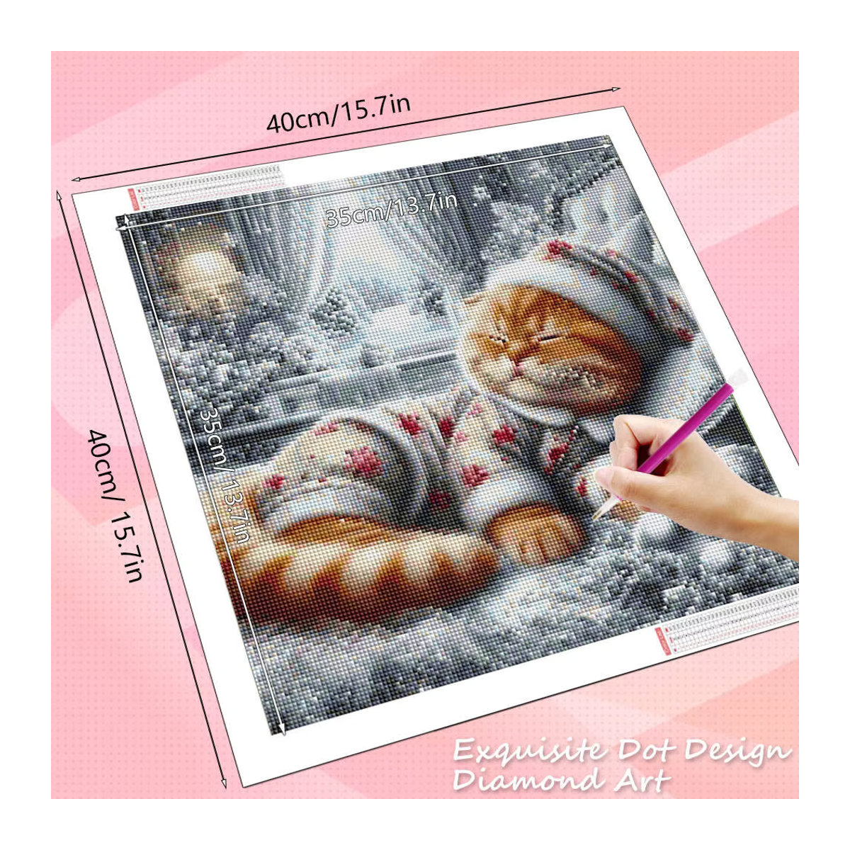 HUACAN 5D Diamantgemälde Weihnachten Katze als Wanddekoration in Mehrfarbig und Rund - Bild 2