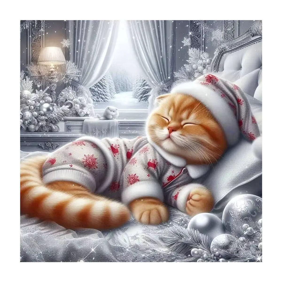 HUACAN 5D Diamantgemälde Weihnachten Katze als Wanddekoration in Mehrfarbig und Rund - Bild 4