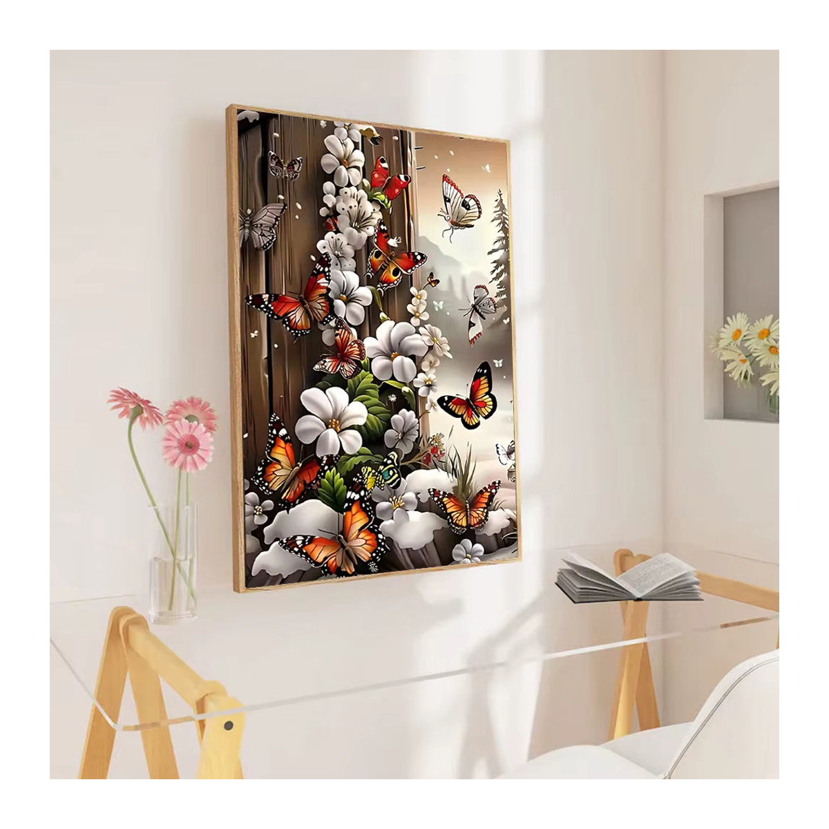 Huacan 5D-Diamantgemälde zum Selbermachen mit Blumen und Schmetterlingen, mehrfarbiges Diamantmosaik zur Wandmontage - Bild 3